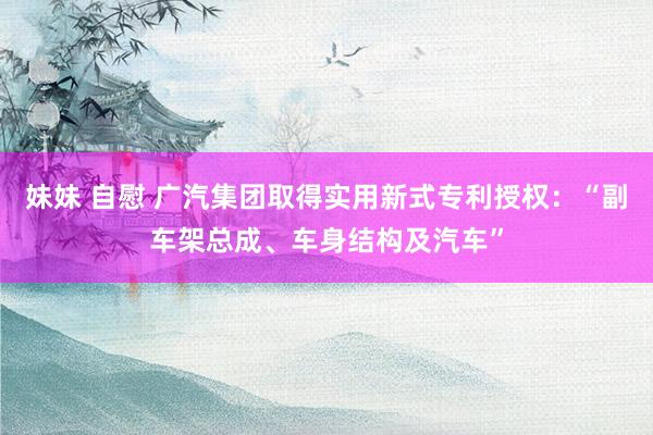 妹妹 自慰 广汽集团取得实用新式专利授权：“副车架总成、车身结构及汽车”